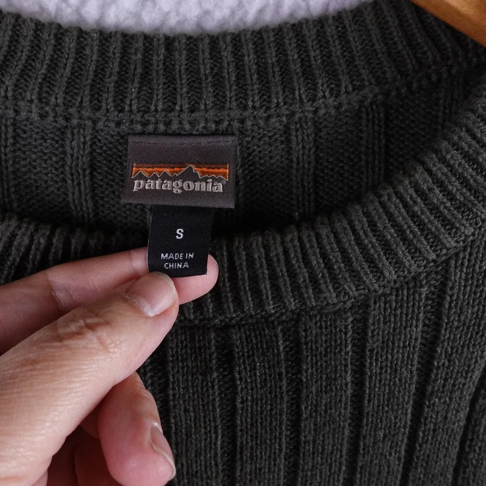 Patagonia Mens Ribbed Cotton Hemp Fog Cutter‎ Crewneck Sweater Olive Green S
